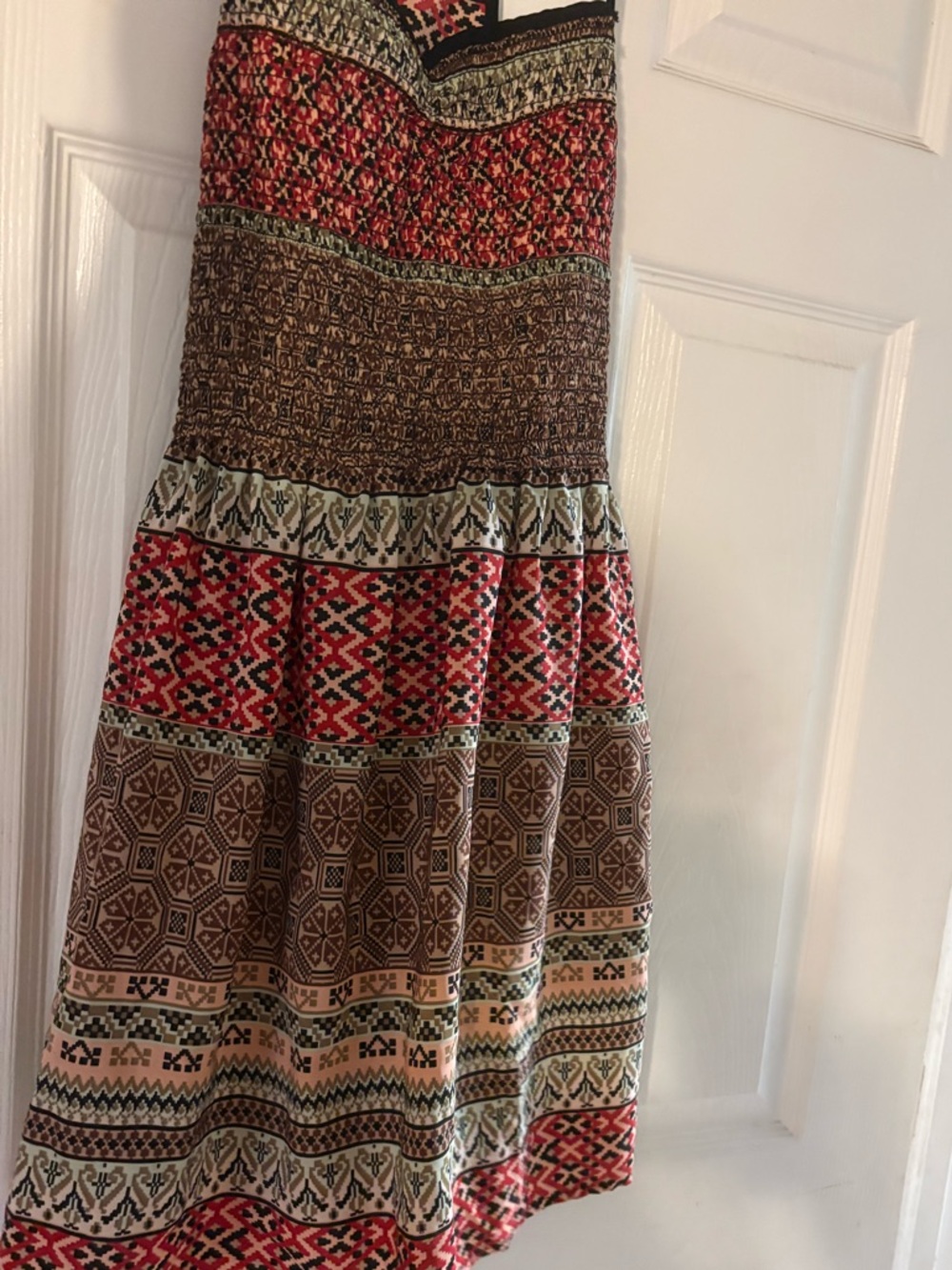 Bohemian Multi-Pattern Maxi Skirt - Brown & Coral